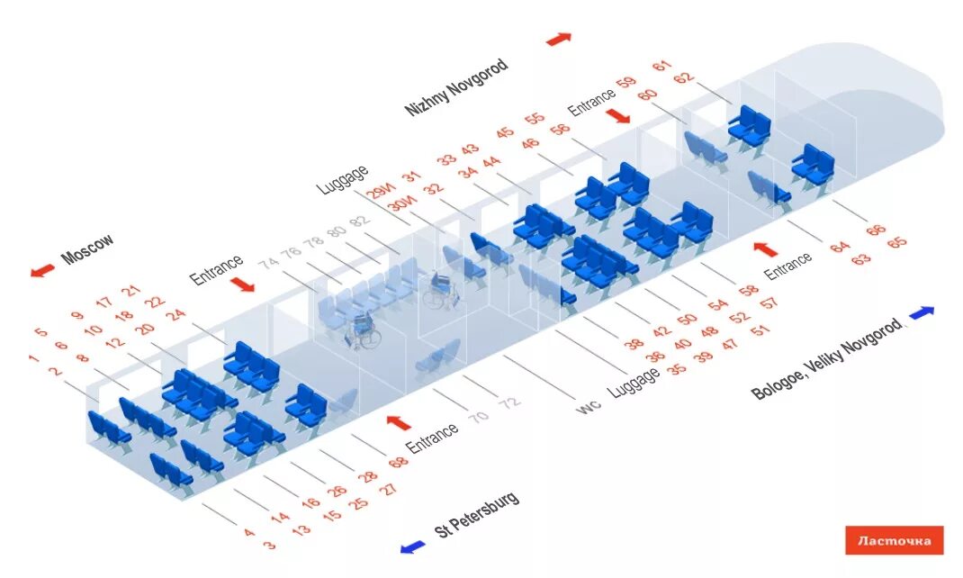 Ласточка москва нижний новгород с какого вокзала. Расположение мест в Ласточке 1 вагон. Ласточка схема вагона 1. Поезд Ласточка вагон 5 схема. Схема вагона Ласточка Орел Москва.