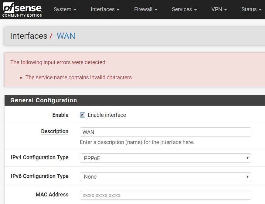 Contains invalid characters. PPPOE service name. Your last name contains Invalid characters. Invalid characters in username. Invalid character in identifier.