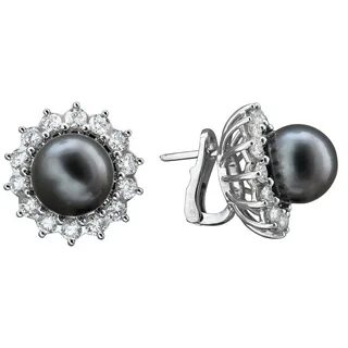 Серьги из белого золота с черным жемчугом
