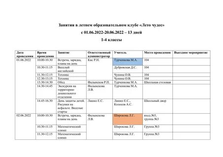 План работы школьного клуба