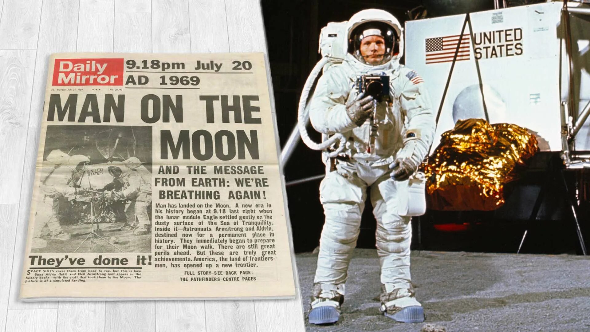 Man landed on the moon. Stanley Kubrick Moon. Stanley Kubrick Moon landing. Stanley Kubrick's Moon landing. Daily Mirror 1969.