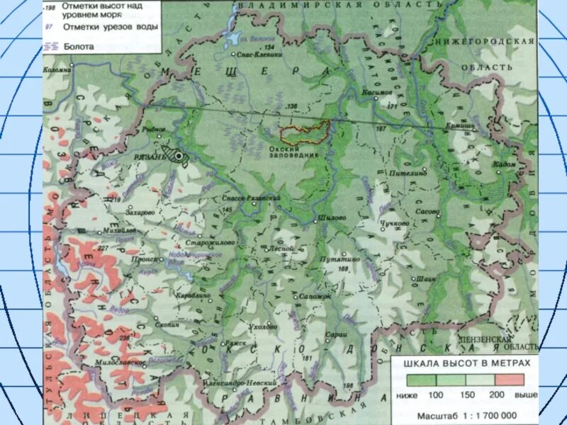 Высота удмуртии над уровнем моря. Карта рельефа Рязанской области. Карта высот и рельефа Рязанской области. Физическая карта Рязанской обл. Карта рельефа Тульской области подробная.