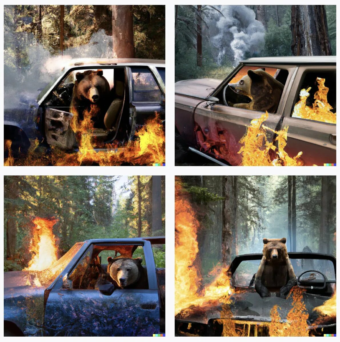 Медведь сгорел в машине. Медведь в машине горит. Шёл медведь по лесу видит машина горит. Мишка и горящая машина. Увидел медведь горящую машину.