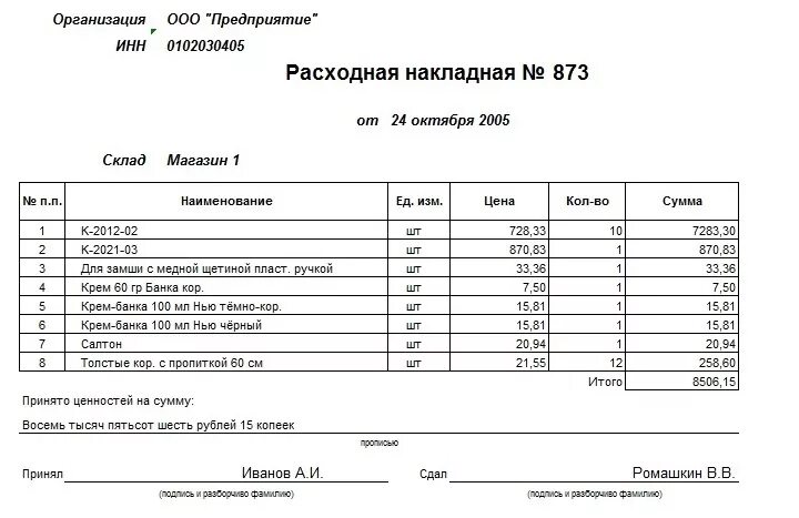 Приходная накладная образец заполненный. Образец заполненной накладной. Расходная накладная пример заполнения. Накладная на канцтовары образец заполнения.