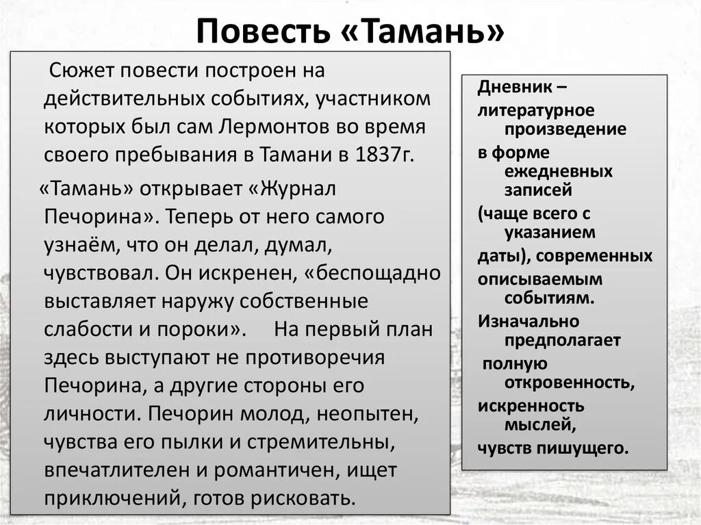 Черты жанра тамань