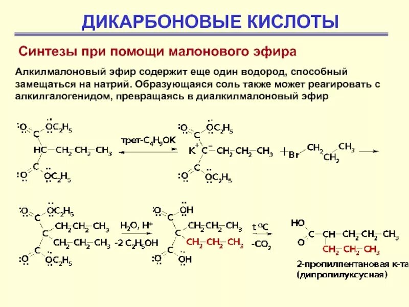 Предельная одноосновная кислота с гидрокарбонатом натрия. Синтезы на основе малоновой кислоты и малонового эфира. Синтез янтарной кислоты из малонового эфира. Малоновый эфир и этилат натрия. Синтез малонового эфира из уксусной кислоты.