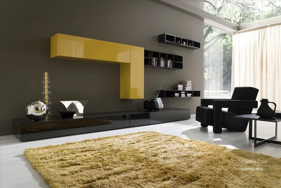 Модульные интерьеры. Крутая современная мебель. Итальянская мебель в стиле Модерн. Желтая стенка в гостиную. Дизайнерская мебель в современном стиле.
