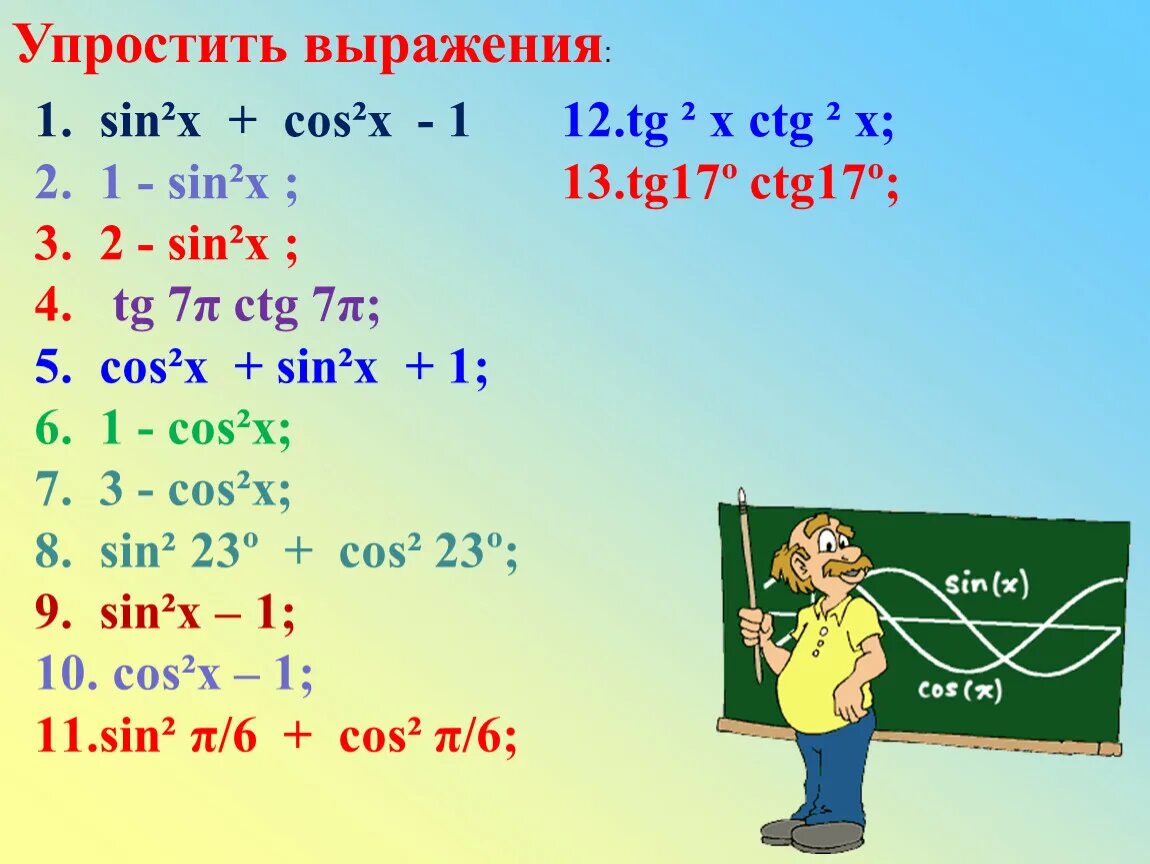 Упростите выражение 1 sin x