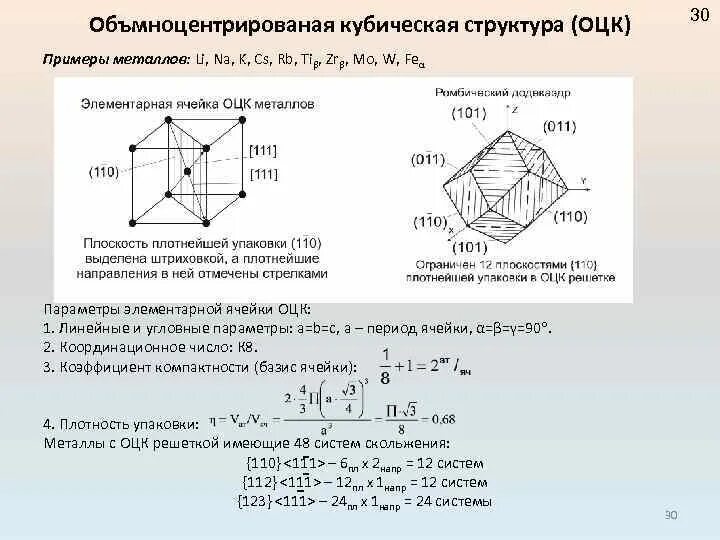 Элементарная ячейка ОЦК. Параметры элементарной ячейки. Характеристики элементарной ячейки. ОЦК металлы примеры.