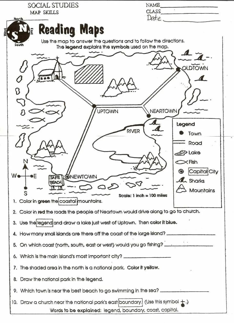 Map Worksheets for Kids. Map reading Worksheet. Geography Worksheets. North South East West Worksheets. Explain this words