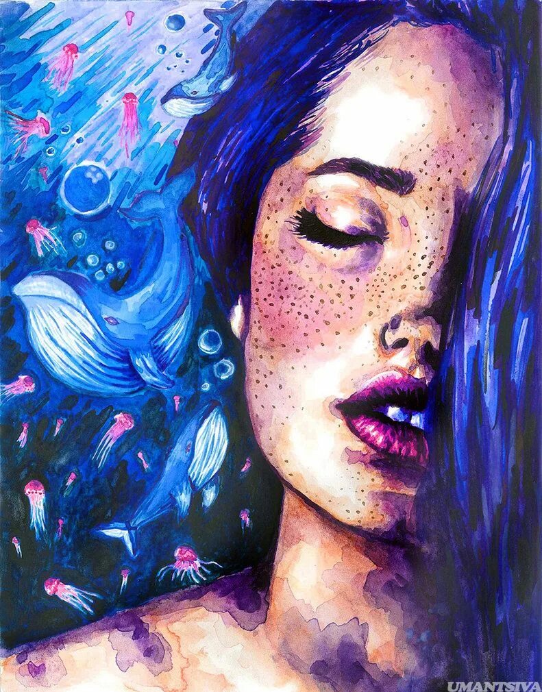 The girl painting. Tanya Shatseva картины. Оксана Роуз. Необычные портреты. Девушка акварель.