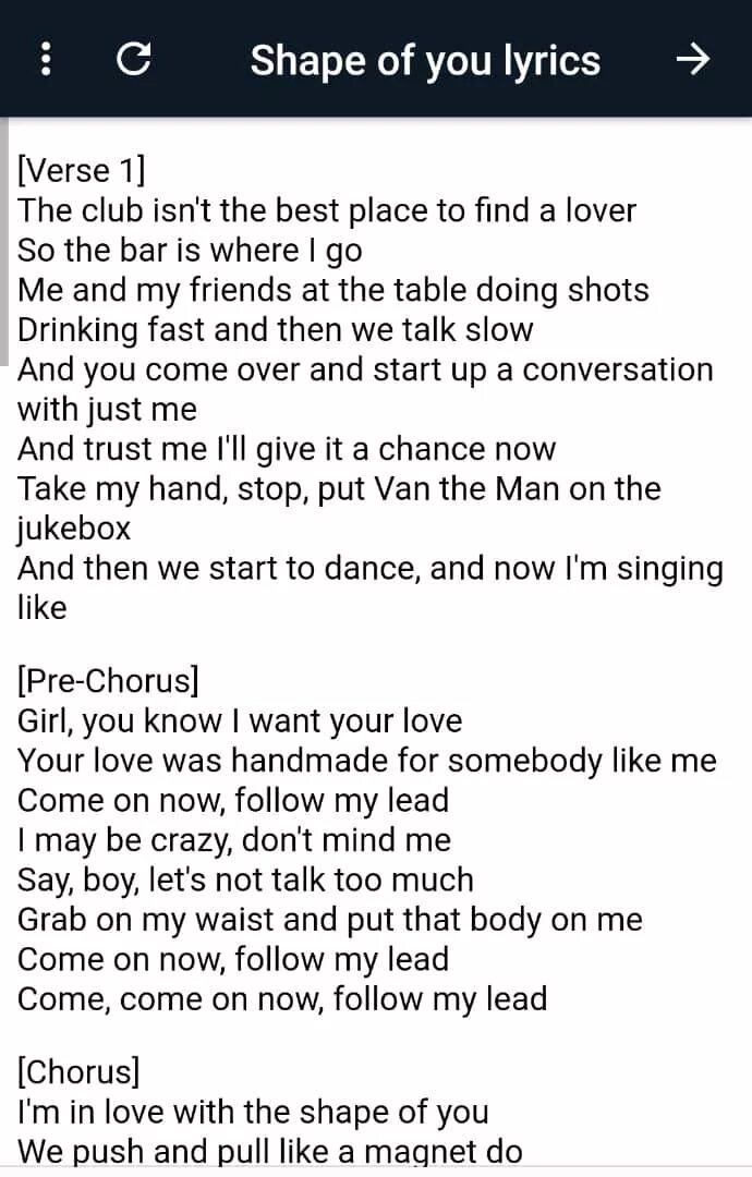 Shape of you lyrics