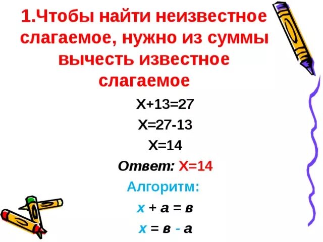 Нахождение неизвестного слагаемого 4 класс карточки уравнения