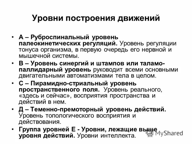 Уровни организаций движений. Уровни построения движений по н.а Бернштейну. Бернштейн уровни организации движений. Уровни построения движений по Бернштейну схема. Уровни регуляции движений по Бернштейну.