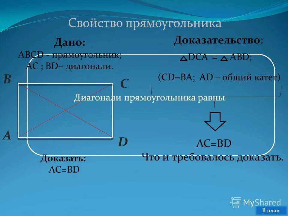 Св-ва прямоугольника. Свойства прямоугольника доказательство. . Основное свойство прямоугольника (с доказательством). Доказательство признака прямоугольника.