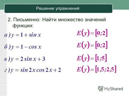 Множество значений аргумента функции f