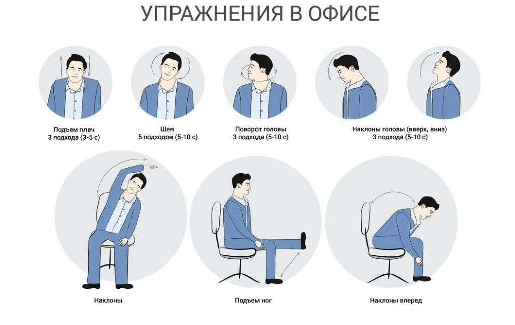 Разминка на рабочем месте. Упражнение после компьютера. Упражнение после компьютера. Упражнения для спины при сидячей работе. Комплекс упражнений для работающих за компьютером.