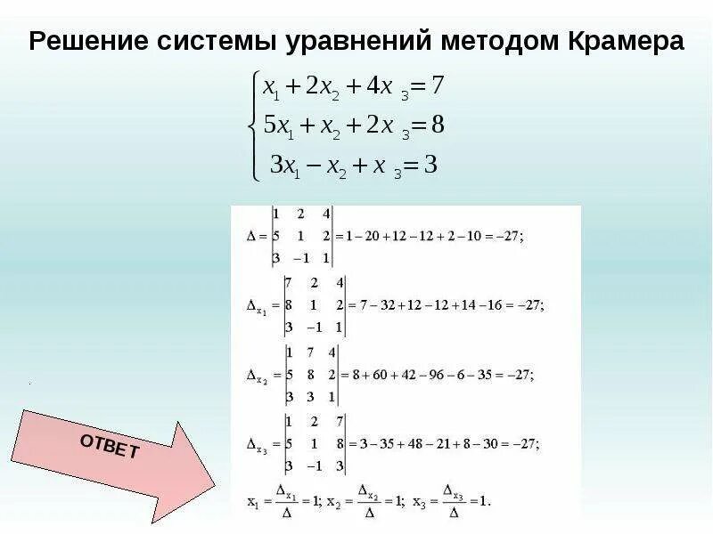 Алгебра линейные уравнения методы решения. Решение системы уравнений методом Крамера. Решение уравнений методом Крамера. Способ Крамера решения систем. Решить линейное уравнение методом Крамера.