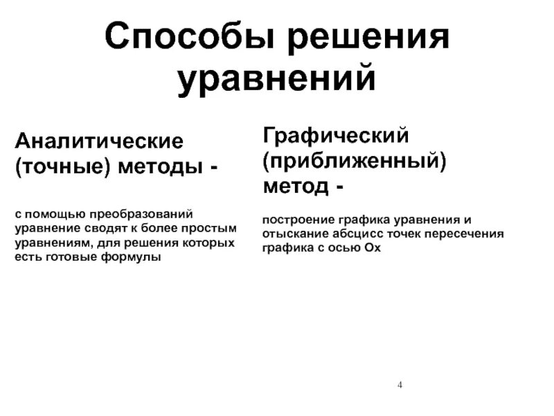 Графический и аналитический способы решения уравнений. Аналитические методы решения уравнений. Аналитический способ решения уравнений. Метод приближенного решения уравнений. Аналитический и графический способ