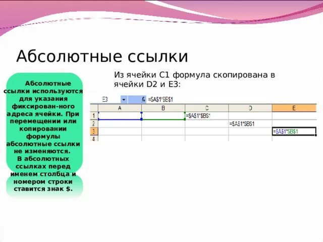 Ссылка изменяющаяся при копировании формулы это. При копировании формулы абсолютные ссылки. абсолютная ссылка на ячейку в excel. относительная ссылка в электронной таблице это. абсолютный адрес ячейки.