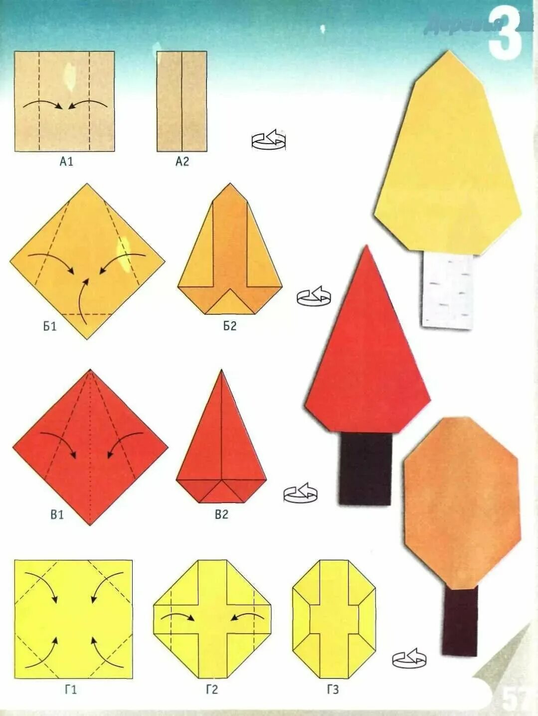 Конструирование из бумаги. Оригами для детей. Оригами дерево. Дерево оригами схема для детей. Оригами для детей в детском саду