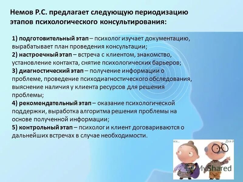 Ход психологического консультирования. Этапы психологического консультирования.