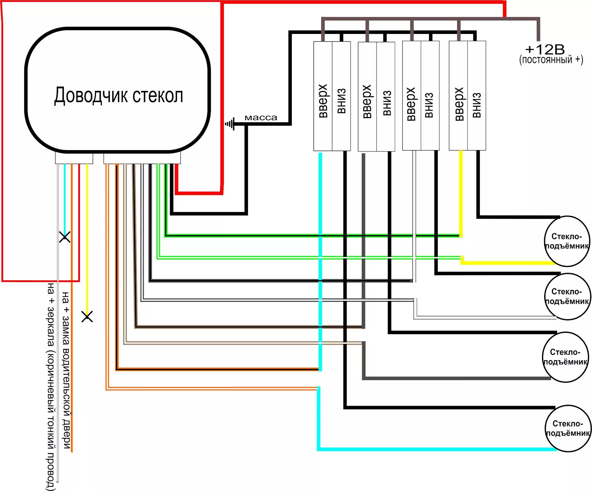 Схема доводчика стекол. Схема подключения стеклоподъемников акцент. Как подключить доводчик стеклоподъемников к сигнализации. Схема подключения стеклоподъемников Хендай акцент. Схема подключения доводчика стекол ВАЗ 2114.