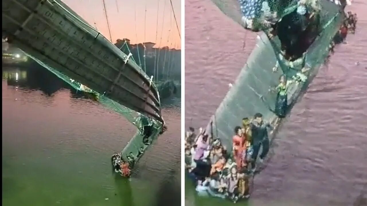 Обрушении пешеходного моста в Индии. Разрушение моста в Индии.