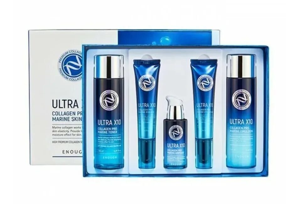 Ultra x10 collagen pro marine. Набор для лица - premium ultra x10 pro marine 5 set [enough]. enough ultra x10 collagen. набор для ухода за кожей лица с коллагеном enough ultra x10 collagen pro marine 5 set.