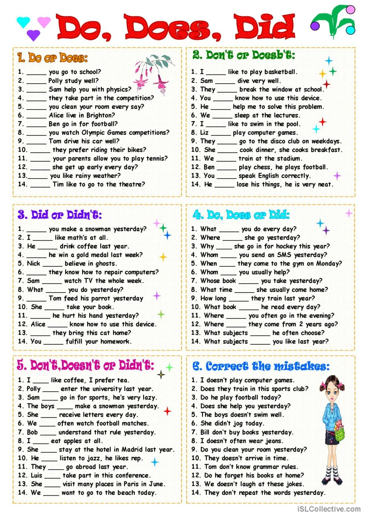 Words that doesn t. Do does did Worksheets. Do does упражнения Worksheet. Worksheets грамматика. Do does в английском языке Worksheets.