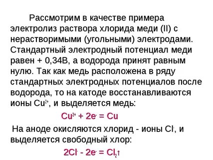 Водного раствора хлорида меди