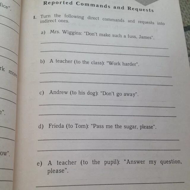 Reported 1. Reported commands and requests. reported commands. mrs wiggins don&#039;t make such a.