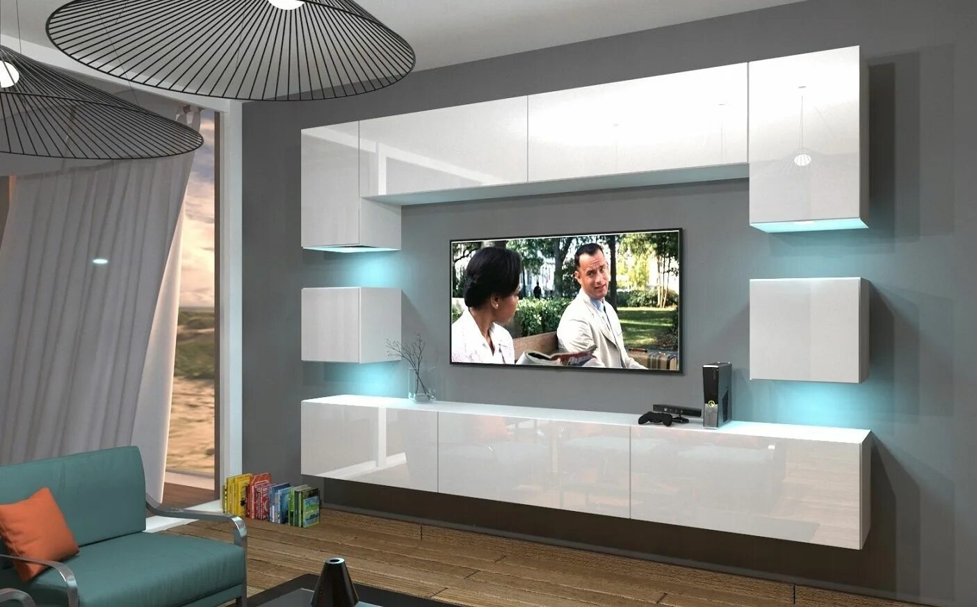 Гостиная с подвесными шкафами. Мебель для телевизора в гостиной. Современные стенки в гостиную. ТВ стенка современная.