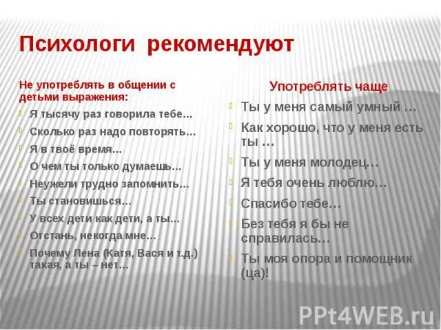 Сколько раз надо повторить. Психолог рекомендует. Психологи рекомендуют не употреблять выражения. Знаете ли вы своего ребенка. Фразы которые психологи рекомендуют говорить своим детям.