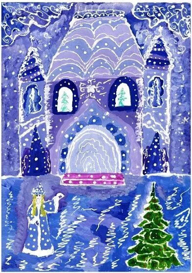 сказочные зимние узоры. рисунок на тему в снежном царстве в морозном государстве. терем деда мороза морозко. замок снежной королевы рисунок. рисунок царство деда мороза.
