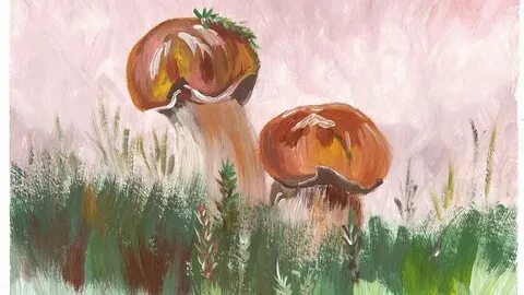 Рисуем грибы гуашью