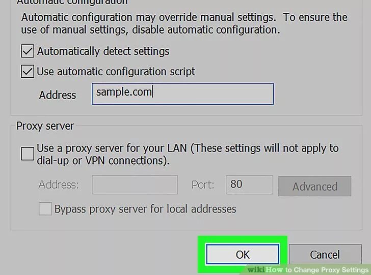 Script address for proxy. Use Automatic proxy configuration script. Check your proxy settings