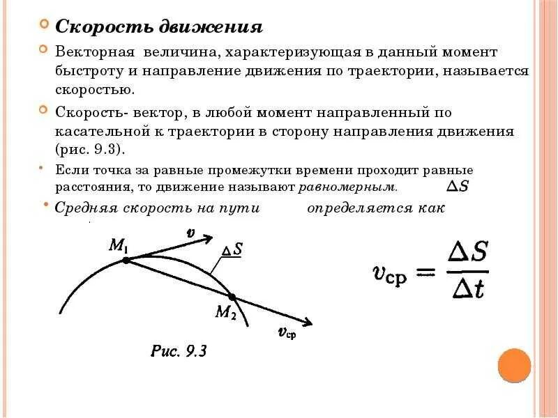 Скорость имеет. Траектория движения кинематика. Вектор скорости направлен по касательной к траектории.. Скорость направлена по касательной к траектории. Вектор скорости определяется.