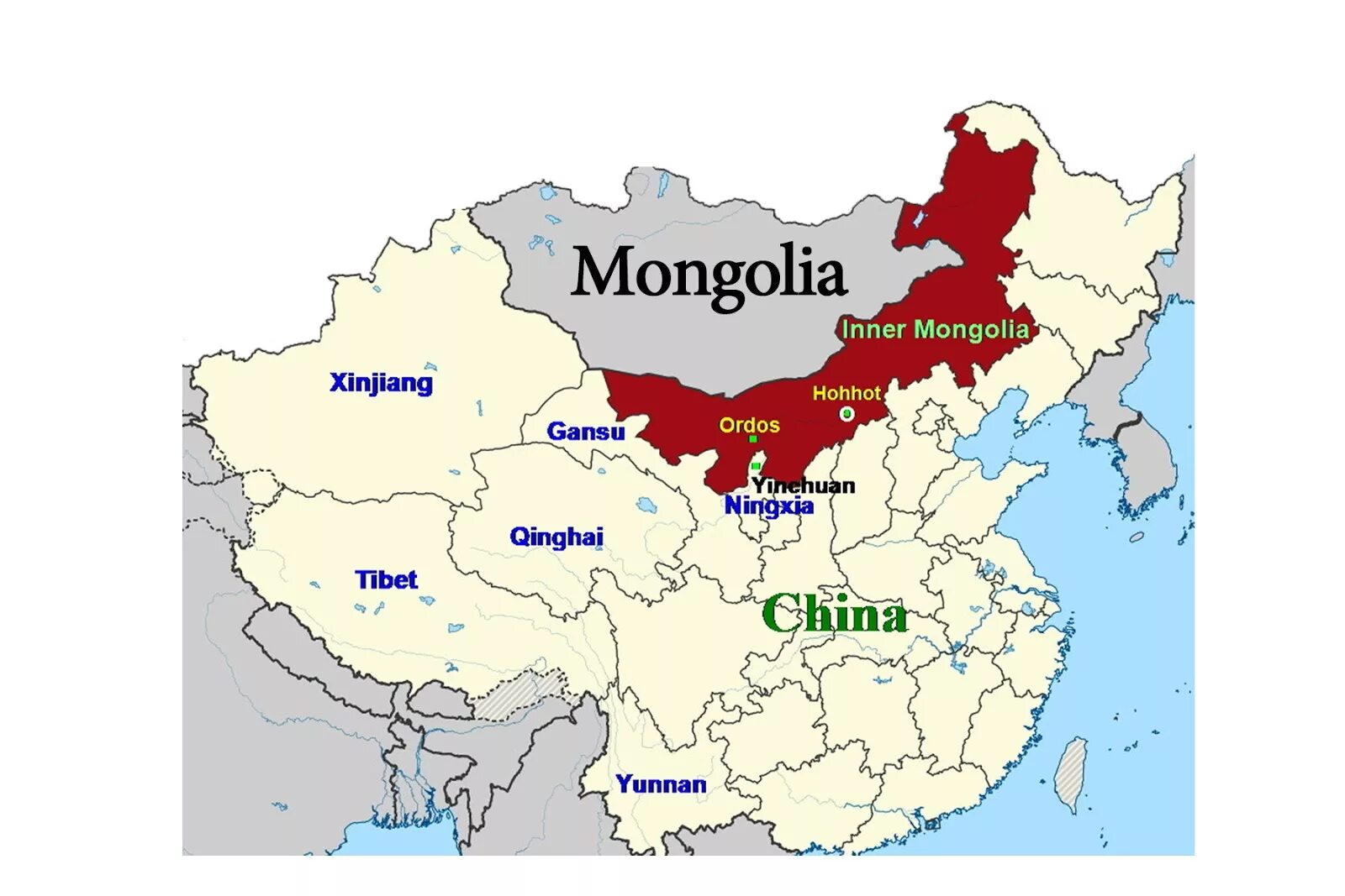 Китай граничит с рф. Внутренняя Монголия в Китае на карте. Внутренняя Монголия на карте. Китай и Монголия на карте. Внешняя Монголия и внутренняя Монголия.