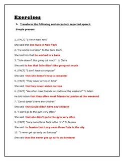 Complete the sentences in reported speech