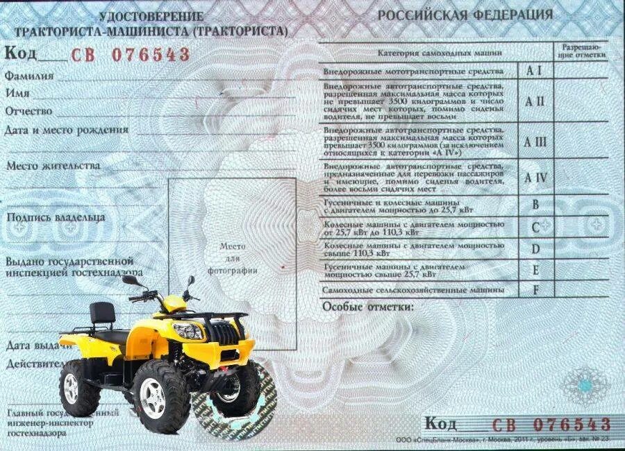 Правила выдачи тракториста машиниста. Категория для квадроцикла 150 кубов.