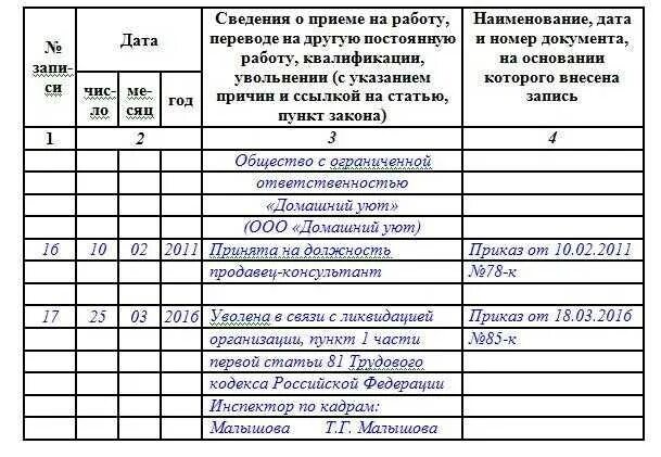 Запись в трудовой книжке о ликвидации организации образец. Запись об увольнении при ликвидации образец. Запись в трудовую об увольнении при ликвидации организации. Увольнение работника запись в трудовой книжке образец. Увольнение работника по решению суда