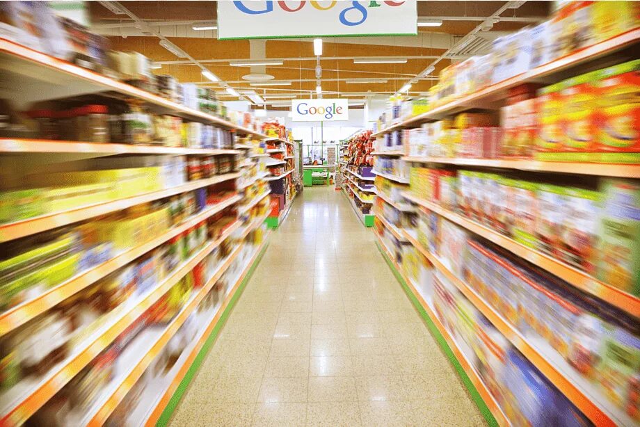 Продуктовый магазин ряды. Выкладка на золотой полке. полки супермаркета с продуктами. полки магазина. магазин фон.