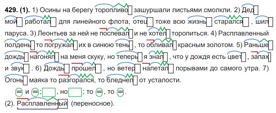 Осины на берегу торопливо зашуршали листьями и смолкли. Осины на берегу торопливо зашуршали листьями. Осины на берегу торопливо. Русский язык седьмой класс номер 429.