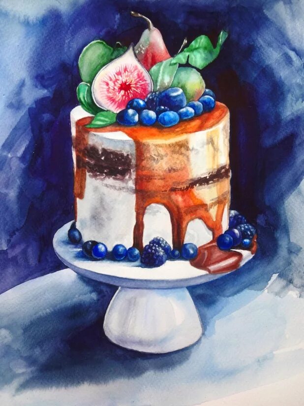 Акварельный торт. Торт акварель. Тортик гуашью. Тортики для рисования. Живопись на торте.