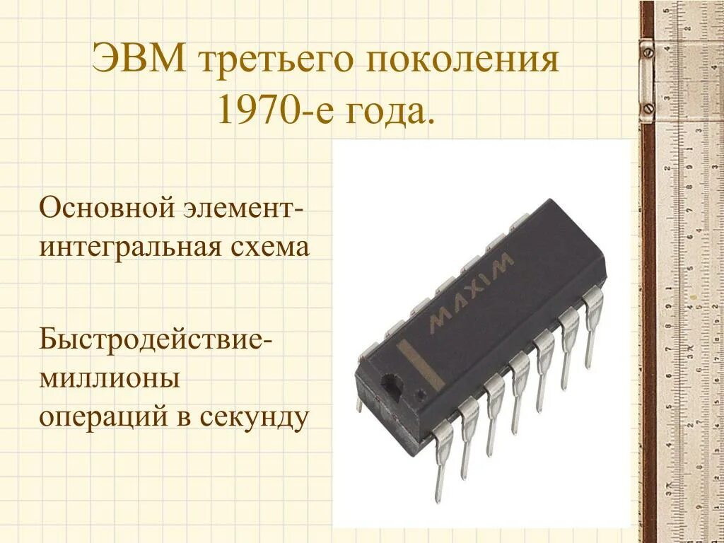 Интегральная схема год. Третье поколение ЭВМ Интегральные схемы. Микросхемы ЭВМ 3 поколения. Интегральная микросхема 3 поколения ЭВМ. Компьютеры третьего поколения ЭВМ на интегральных схемах.