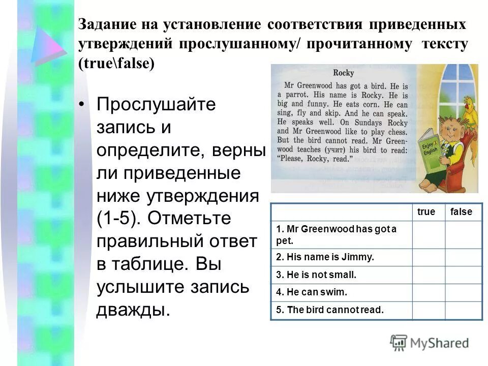 Задания текст true false