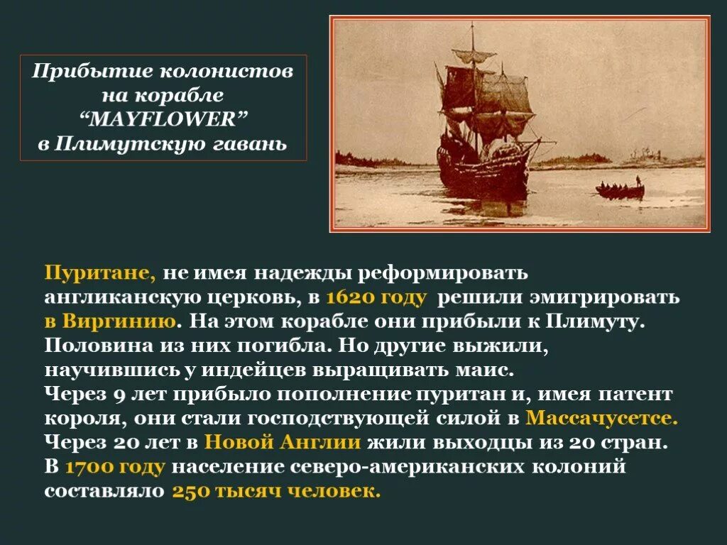 Первое прибытие в америку. Прибытие корабля Мэйфлауэр. Первый корабль поселенцев в Америке. Корабль колонистов. Пуритане в США.