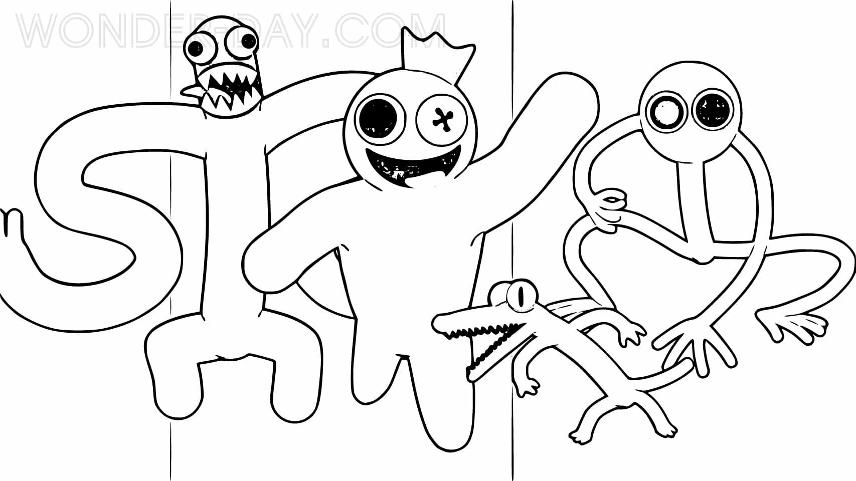 Радужные друзья раскраска для детей распечатать бесплатно Coloring page Monsters from  friends blue, green, orange.#coloring