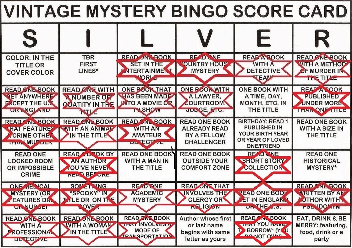 Bingo score. Titles in English. Detective Bingo Print. Short stories b1.